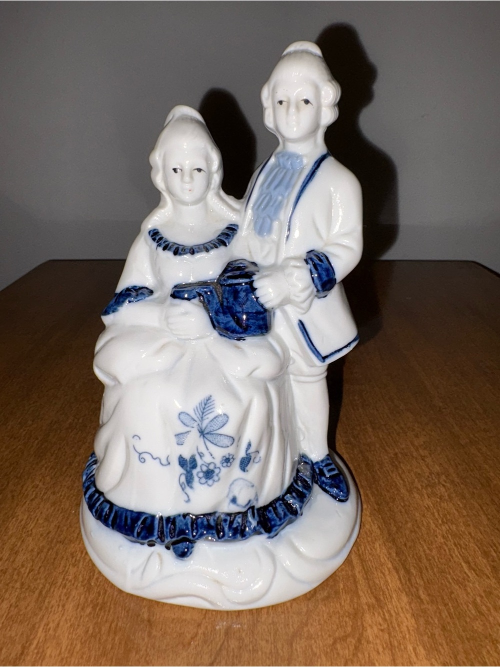 Vintage Delft Style Blue and White Porcelain English Couple Figurine